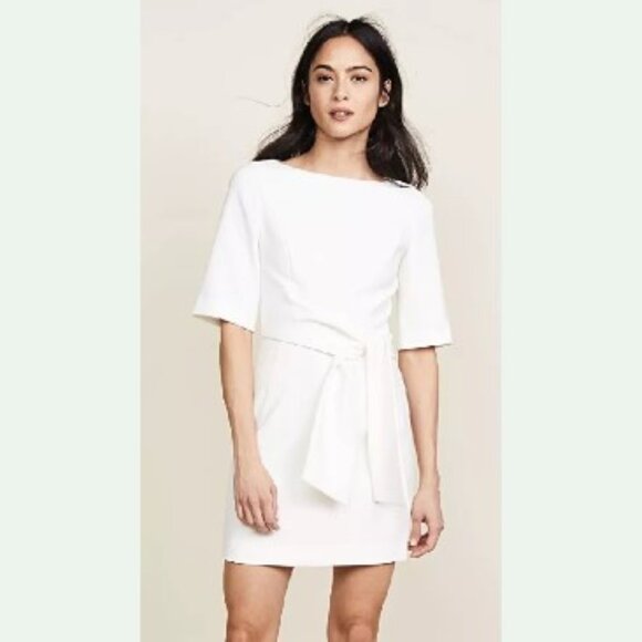 ALICE + OLIVIA Virgin Boat Neck Wrap Belt Dress 4 Off White - Picture 2 of 9